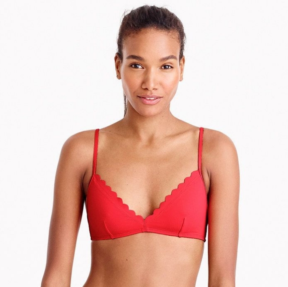 Scalloped red jcrew bathing suit top
